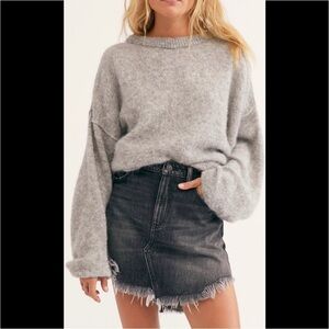 Free People Bailey Denim Fringe Western Mini Skirt Maverick Black size 28